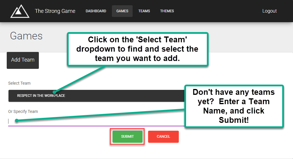 Add a team to a game