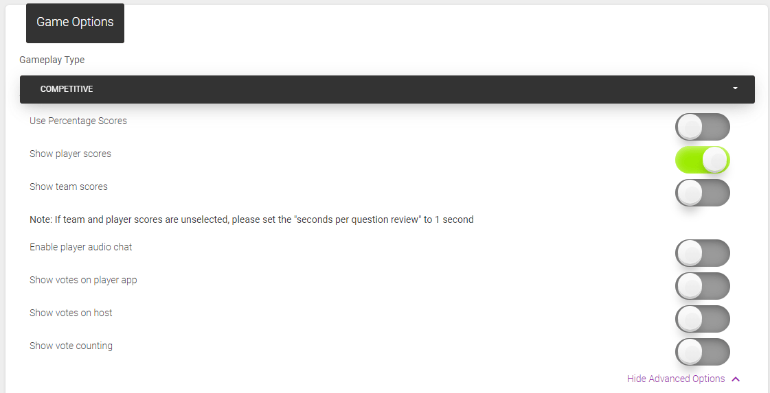 Competitive game options