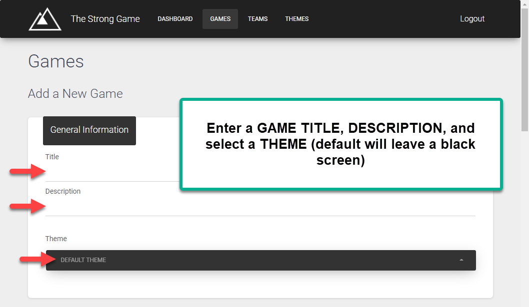Enter information about game