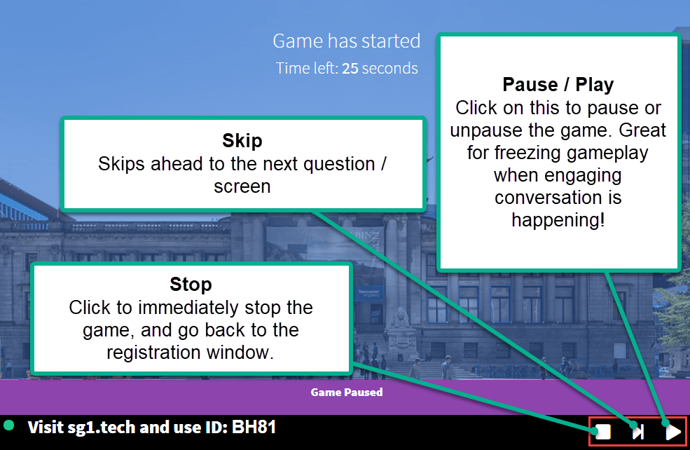 Host game management buttons