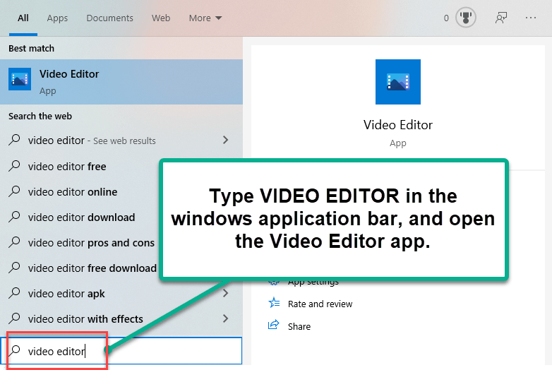 Open windows video editor