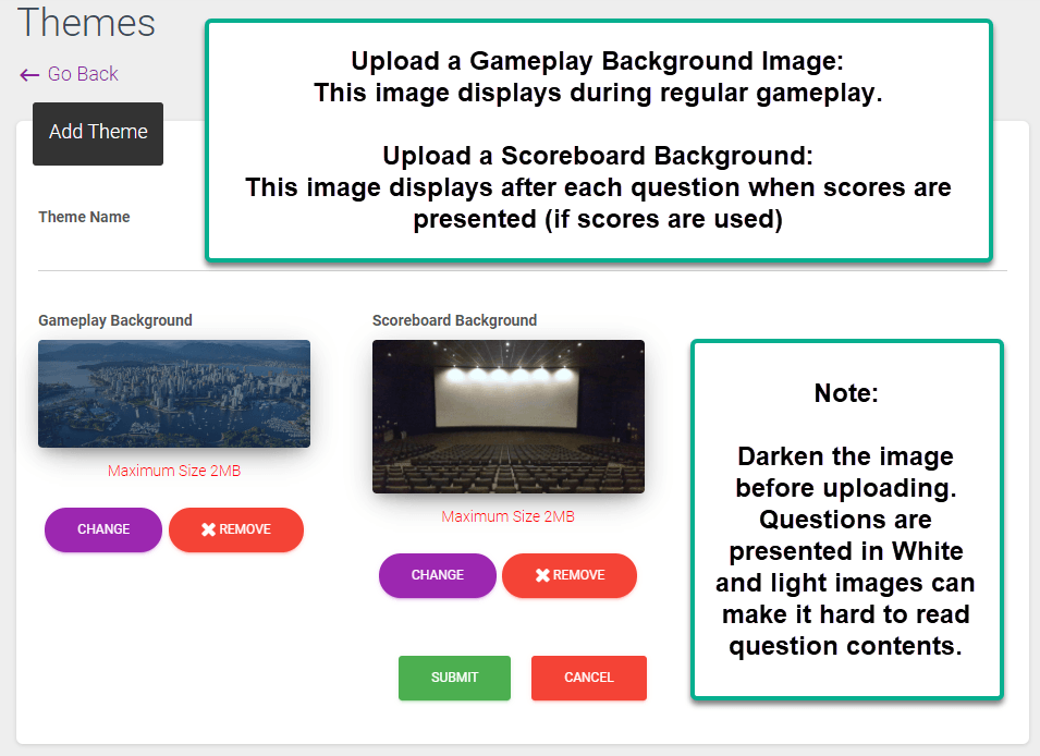 Upload one of the different types of theme